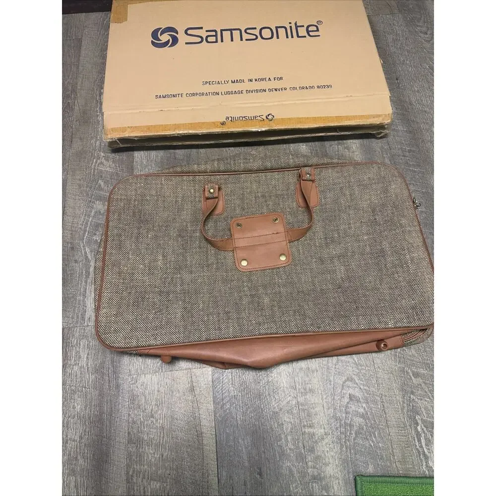NEW Vintage Samsonite Tweed Suitcase Special Collection Luggage Travel Case